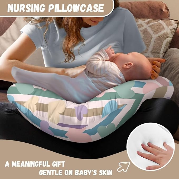 Pink Heart Nursing Pillow Cover, Ultra Soft Breastfeeding Pillows for Baby Boys Girls, Removable and Washable Baby Support Cover Fit for Most Standard Nursing Pillow
