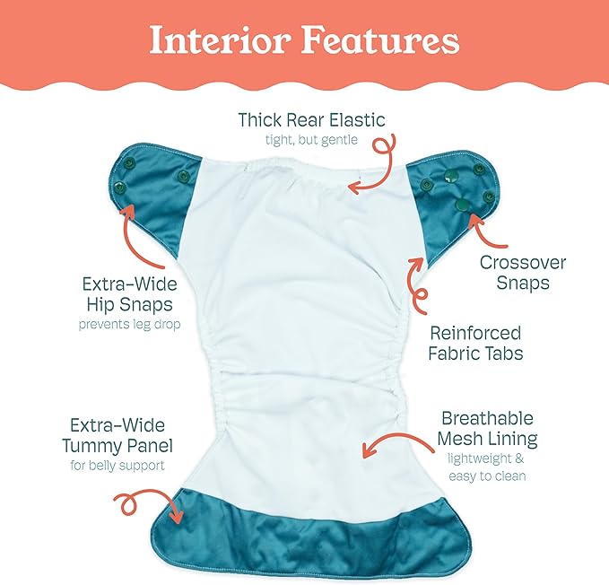 Kinder Cloth Diapers Reusable Baby Diapers Pocket Style Athletic Wicking Jersey, Bamboo Viscose Inserts, Wet Bag, Newborn to Potty Training 7-60lbs, One Size (Serene Sunrise, 10 Pack, with Inserts)