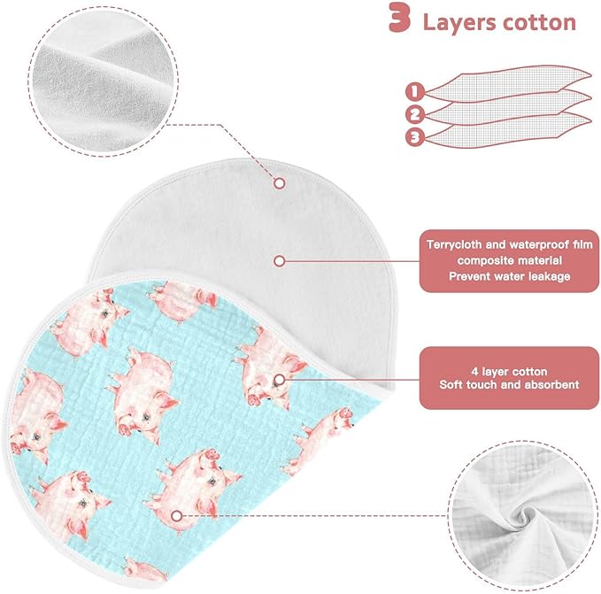 Muslin Burp Cloths for Baby Boys and Girls - 1-Pack Ultra Absorbent Cute Pig Muslin Washcloths, Newborn Towel, Milk Spit Up Rags, Burp Cloth Bib for Unisex, 22 x 11 Inch