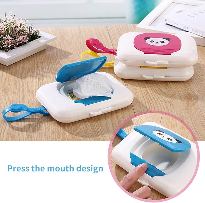 Wet Wipes Storage Box, Baby Wipes Dispenser, Portable Refillable Baby Wet Wipe Pouch Dispenser, Reusable Stroller Wet Wipes Box for Outdoor Travel(Blue)