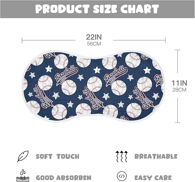 Muslin Burp Cloths for Baby Boys and Girls - 4-Pack Ultra Absorbent Baseball Muslin Washcloths, Newborn Towel, Milk Spit Up Rags, Burp Cloth Bib for Unisex, 22 x 11 Inch