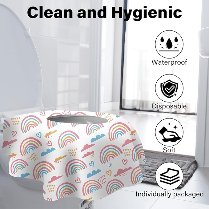 20 Pack Toilet Seat Covers Disposable for Kids Toddlers & Adults, Extra Large Waterproof Toilet Cover Individually Wrapped Travel Essential Portable Potty Training in Public Restrooms, Trip - Rainbow