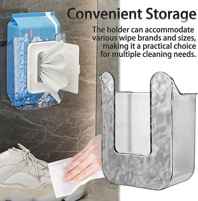 Kitchen Wipes Storage Box,Wall Mounted Flushable Wipes Holder,Clear Wipes Dispenser Wipe Tissue Storage Box Case for Kitchen Bedroom Bathroom