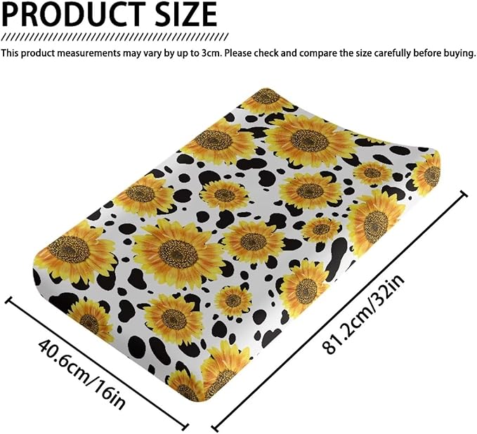 Changing Pad Covers for Boys Girls, Sunflower Cow Diaper Changing Table Pad Cover Soft Breathable Changing Mat Cover for 32''x16" Cute Birthday Gifts for Baby