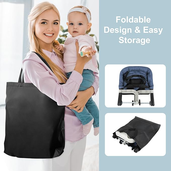 Hook On High Chair with Detachable Tray, Portable Foldable Clip On Baby Travel High Chair, Lightweight Feeding Seat with Storage Bag, BPA-Free Safety Harness for Home Restaurant (Navy)