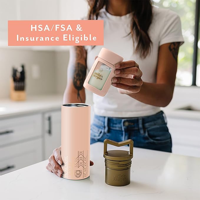 Mila's Keeper Portable Insulated Breast Milk Cooler Set | 20 Hr Storage | Cooler, Breast Milk Storage Bottle & Ice Pack for Travel | Fits Leading Pumps | Wide Neck Pink Sands