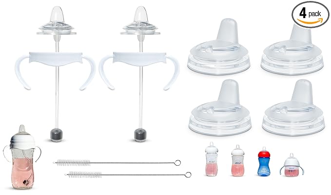 Sippy Cup Conversion Kit Bundle for Philips Avent Natural Baby Bottles | Weaning and Transition | Soft Silicone Nipples, Silicone Weighted Straw Ball, Bottle Handles and Cleaning Brush | 4+ Months