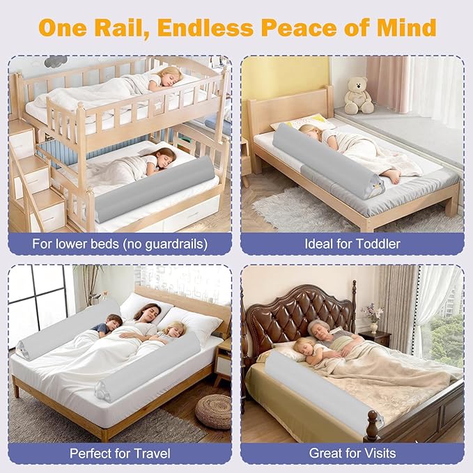 Single Inflatable Bed Rail: with Built-in Pump, 2026 Portable Travel Bed Bumper for Hotel, Visiting & Home, Soft Foldable Safety Guard