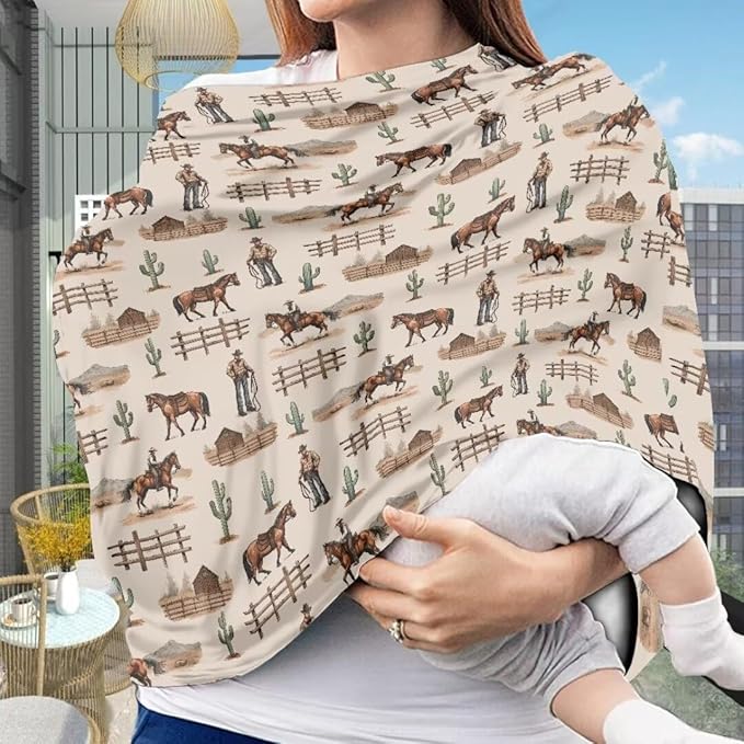 Coldinair Cowboy Stretchy Baby Car Seat Covers for Boys Girls,Soft and Comfortable,Multiuse for Nursing Breastfeeding Covers,Shopping Cart/High Chair/Stroller Covers,Scarff