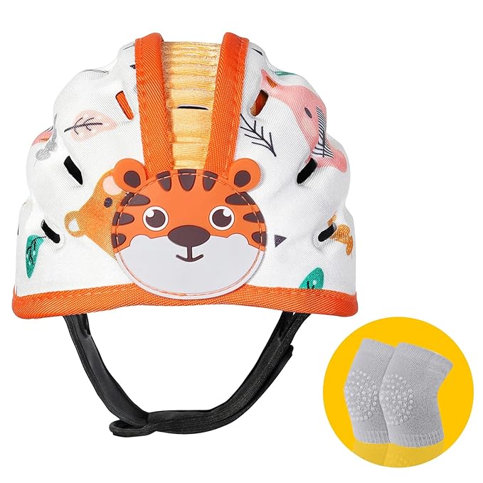 Baby Head Protector for Crawling and Walking, Anti-Collision Soft Infant Helmet for 6-24 Months, Breathable & Ultra-Lightweight & Expandable and Adjustable (Orange Tiger)