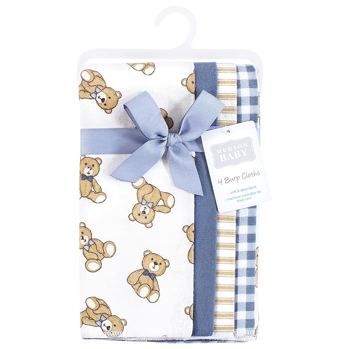 Hudson Baby Unisex Baby Cotton Flannel Burp Cloths, Gentleman Bear, One Size