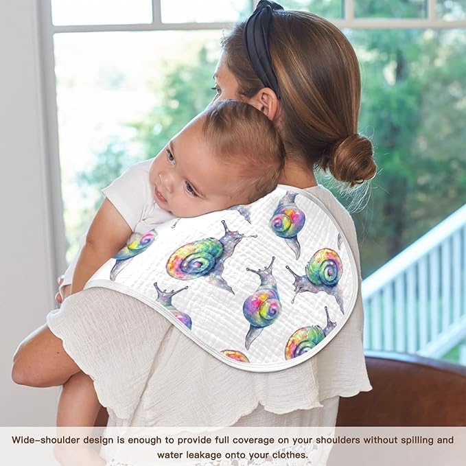 Rainbow Snails Pattern Colorful Shells Muslin Burp Cloths for Baby 4 Pack 100% Cotton Baby Washcloths Bibs for Boy Girl