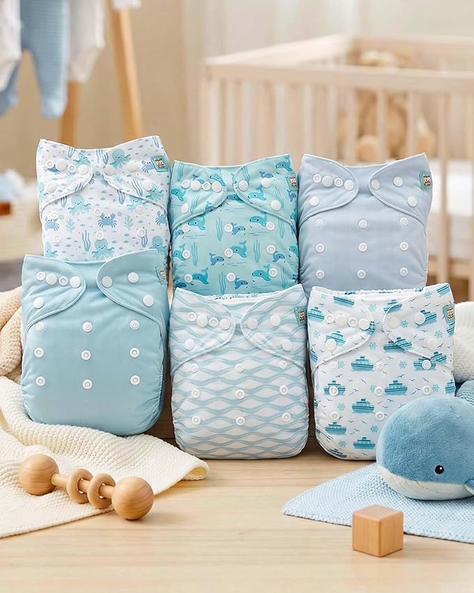ALVABABY Baby Cloth Diapers 6 Pack with 12 Inserts Cloth Diaper Covers Adjustable Washable Reusable for Baby Girls and Boys 6DM136A