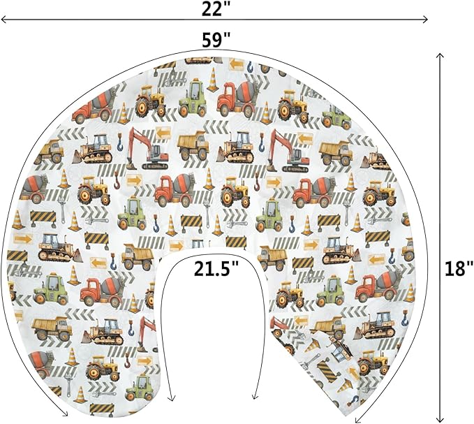 Construction Truck Vehicle Baby Nursing Pillow Covers for Boy Girl Excavator Tractor Digger Dump Truck Nursery Feeding Pillowcase for Breastfeeding Pillows Soft Stretchy Slipcovers for Newborn Infant