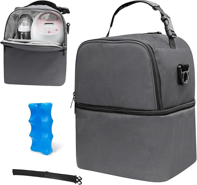 Breast Pump Bag for Spectra S1 S2, Insulated Travel Backpack with Ice Pack Fits 6 Baby Bottles, Wearable Breastmilk Double Layered Cooler Bag with Removeable Straps for Nursing Mom Daycare