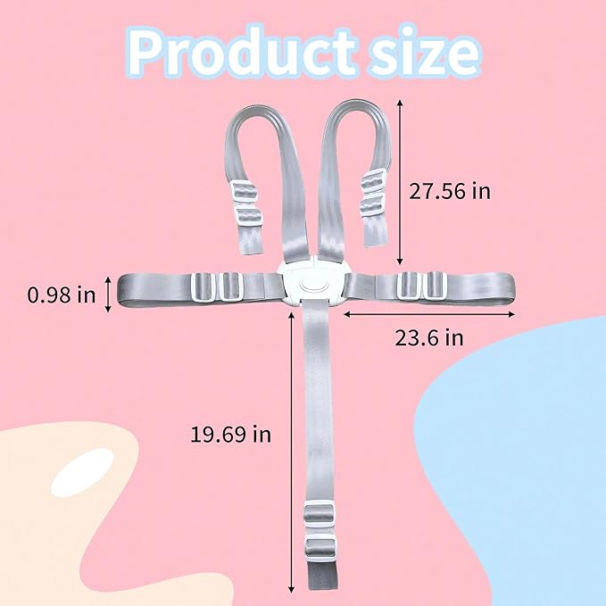 Universal 5-Point Harness Replacement Straps - Adjustable, Washable Safety Belt Compatible with High Chairs & Strollers, Secure Baby & Toddler Seating