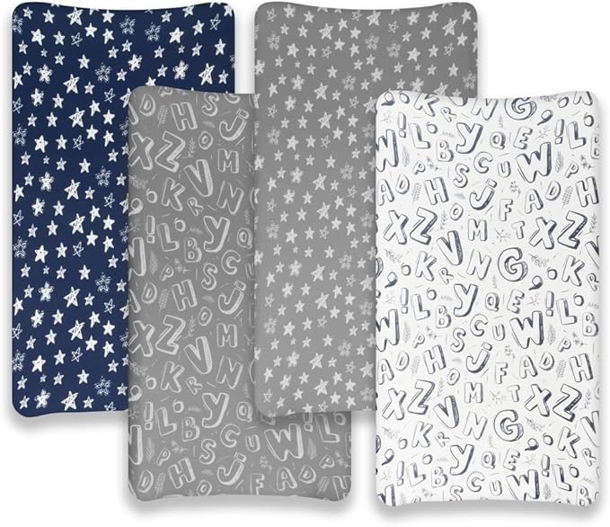 4 Pack Changing Pad Cover for Baby Boys Neutral Unisex Fitted Breathable Baby Changing Pad Sheets for Toddler Changing Table (Letter)