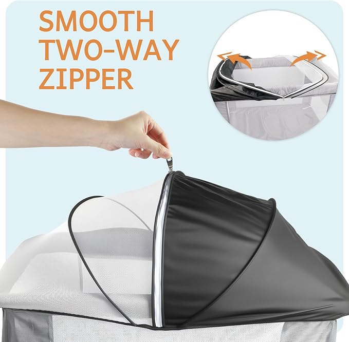 Mosquito Net for Pack N Play, Half Blackout Netting Cover with 2-Way Zipper for Playpen, Keep Cats Out, Foldable with Storage Bag