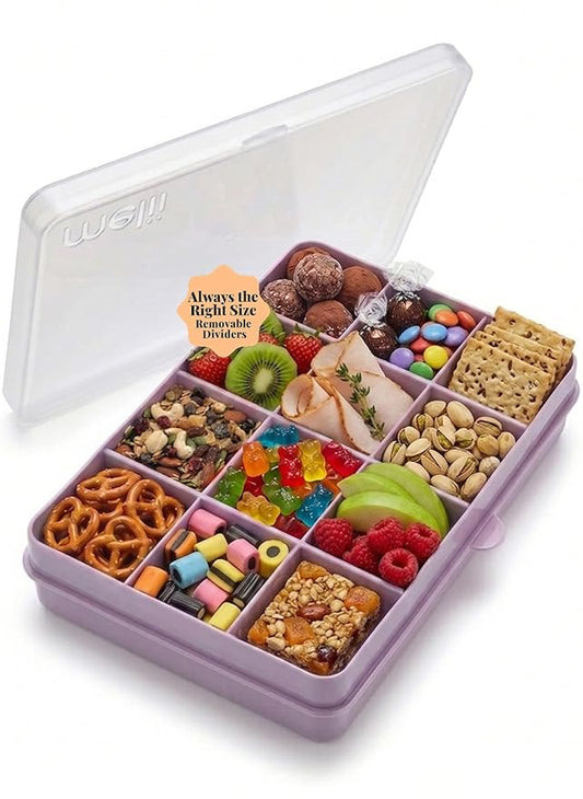 melii Snackle Box – 12-Compartment Divided Snack Container, BPA-Free Food Storage, Removable Dividers, Perfect for Kids Snacks, Arts & Crafts, Beads, and Kitchen Organization (Purple)