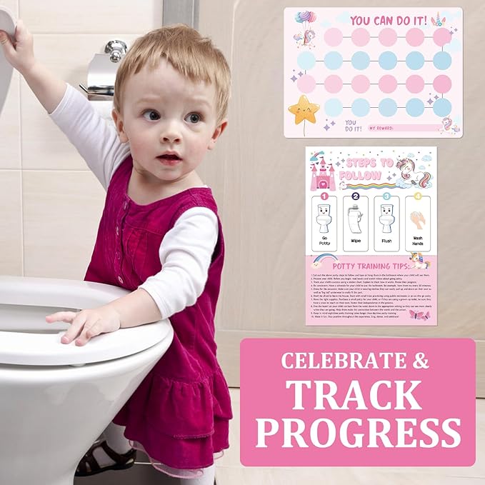 Unicorn Potty Training Chart for Toddler Girls - Potty Training Sticker Chart for Girls Potty with Sticker, Sticker Chart for Kids Potty Training Reward Chart, Kids Reward Chart
