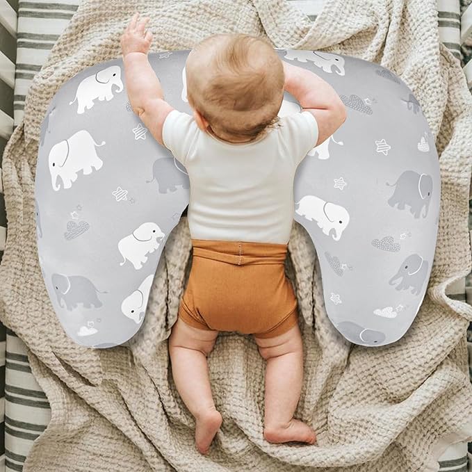 TANOFAR New Nursing Pillow Cover, Stretchy Minky Removable Nursing Cover for Breastfeeding Pillows, Ultra Soft Comfortable Slipcover for Baby Girl and Boy, Grey Elephant
