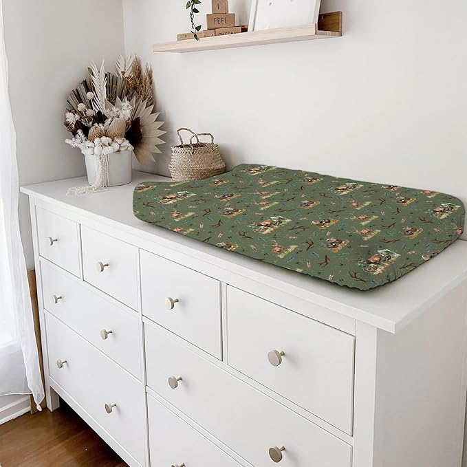 Vintage Deer Hunting Baby Changing Pad Covers for Boy Girl 32''x16'' Turkey Hunting Unisex Fitted Changing Table Sheets Wild Animals Hunter Comfort Soft Breathable Nursery Diaper Change Table Mats