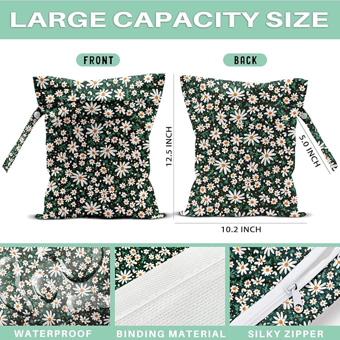 Wet Dry Bags for Diaper Waterproof Swimsuit Washable Reusable Bag for Beach Diapers Dirty Yoga Gym Clothes Plant Gifts for Friend Men Women 12.5x10.2 Inches