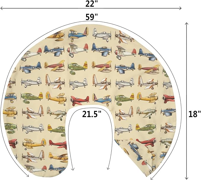 Airplanes Vintage Models Aircraft Nursing Pillow Covers for Boy Girl Antiqued Planes Nursing Pillow Slipcovers for Breastfeeding Pillows Retro Planes Soft Stretchy Removable Covers for Newborn Infant