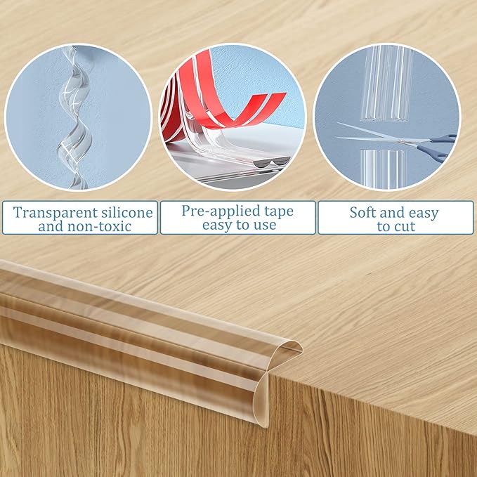 Edge Protector Baby Proofing Corner Protectors Silicone Desk Edge Cushion Child Safety Edge Covers Bumper for Table, Cabinets, Crib, 13ft x 1.2 Inch Edge Protector Strip with 4 Pack Corner Guards
