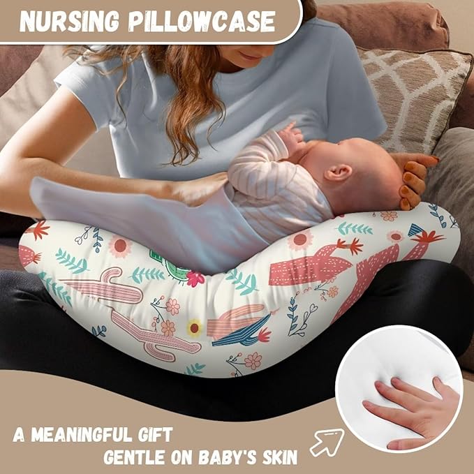 Jeiento Cactus Flowers Nursing Pillow Cover Comfortable Breastfeeding Pillow Case for Newborn, Soft Breastfeeding Pillow Slipcover, Stretchy Feeding Cover