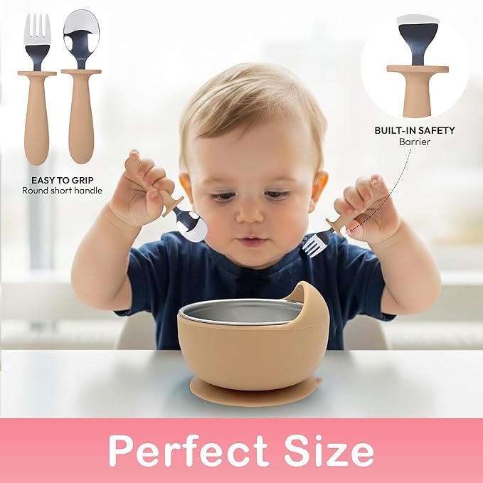 MOMERA Stainless Steel Baby Feeding Set | Suction Plate & Bowl with Spoon Fork | Divided Toddler Plate | BPA‑Free, Durable, Easy to Clean