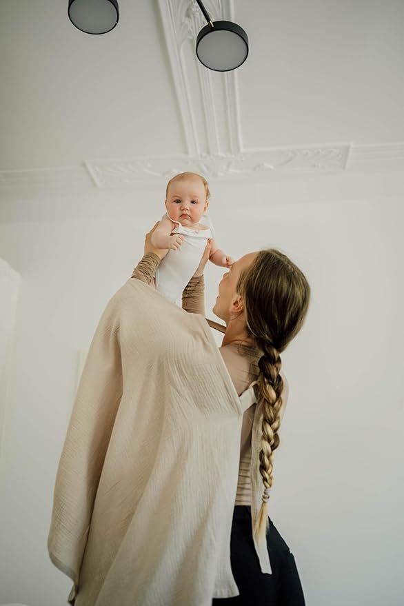 Breathable Muslin Nursing Cover for Baby Breastfeeding by Bond (Light Beige) - Pumping Breastfeeding Cover Up for Mom I Also Works Ideal as Stroller Cover and Privacy Nursing Blanket