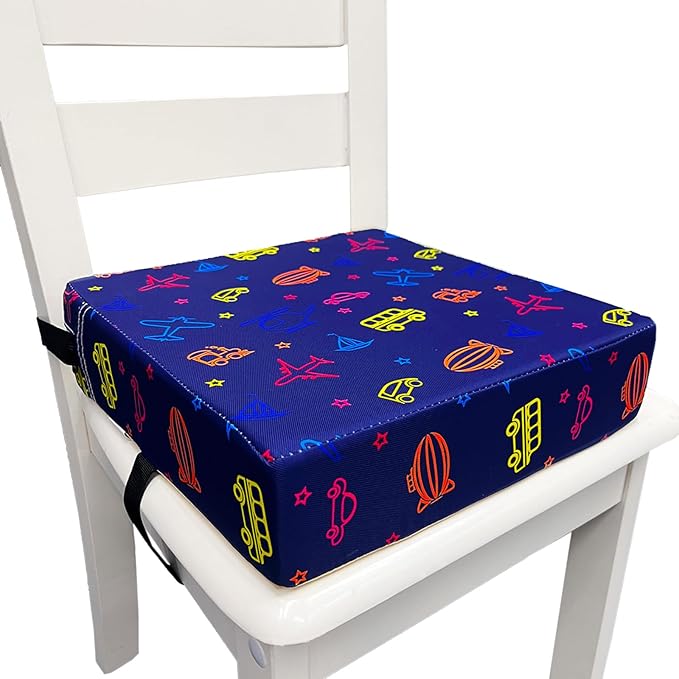Toddler Booster Seats for Kitchen Chair with Double Safer Straps Non-Slip Bottom for Kids, Portable Travel High Density Sponge Detachable Cushion for Boys Girls (Airplane)