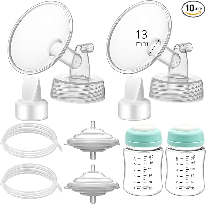 Pump Parts Compatible with Spectra S1/S2/9 Plus, Not Original Accessories, Full Set Replacements Include 13mm Flange, Duckbill Valve, Backflow Protector, Tubing and Bottle