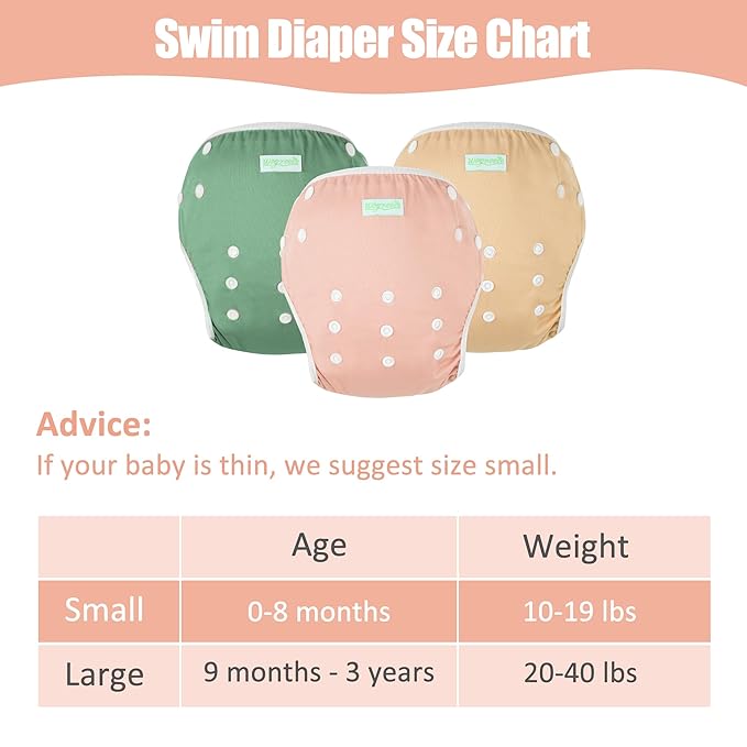 wegreeco Baby & Toddler Snap One Size Adjustable Reusable Baby Swim Diaper (Mild, Large, 3 Pack)