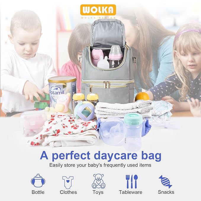 Wolka Breast Milk Cooler Travel Bag - Baby Bottle Cooler Bag for Nursing Moms Daycare with Double Compartments - Fits 6 Baby Bottles Up to 9 Ounce