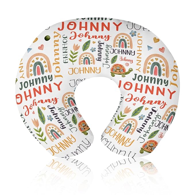 Baby Nursing Pillow Cover - Personalized Name Breastfeeding Pillow Cover with Turtle Pattern, Stretchy Removable U-Shaped for New Moms, Soft Breathable Slipcover for Infant Boys Girls