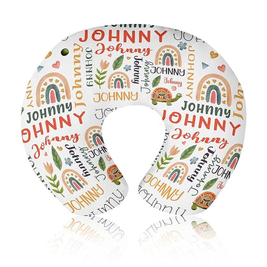Baby Nursing Pillow Cover - Personalized Name Breastfeeding Pillow Cover with Turtle Pattern, Stretchy Removable U-Shaped for New Moms, Soft Breathable Slipcover for Infant Boys Girls