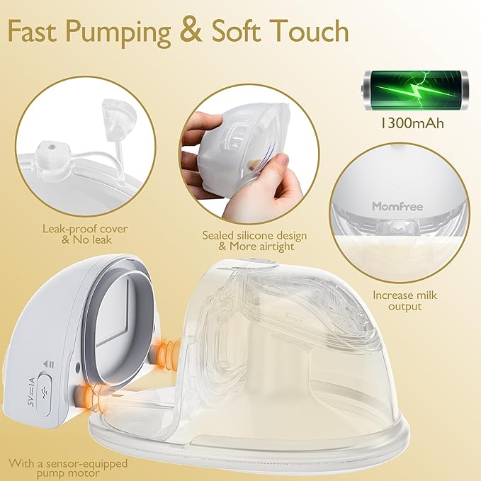 F6 Hands-Free Breast Pump: Wearable Double Breastpump with Upgraded App Control – Personalized 3 Modes & 9 Levels | Smart Display | Strong Suction 24/21/19/17/15mm Soft Silicone Cushion Insert Yellow