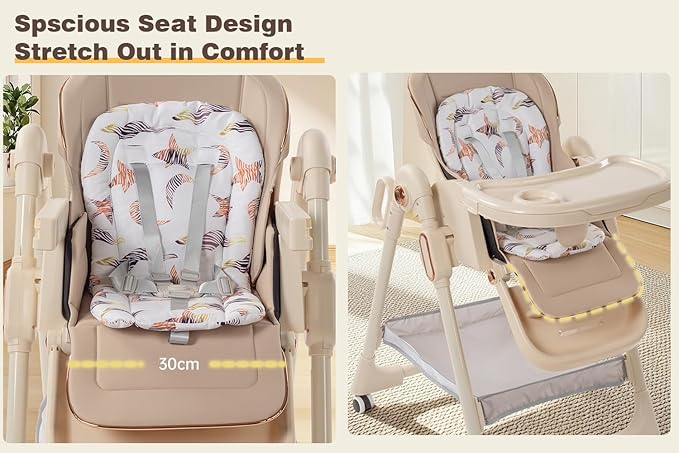 Nine point nine PU Leather Highchair, High Chairs for Babies and Toddlers, Adjustable Baby High Chair, Easy to Fold Baby Chair (X8122 Grey)