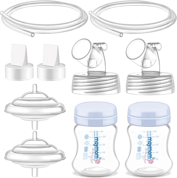Maymom Pump Parts Compatible with Spectra S1 S2 9 Plus Accessories, One-piece Cap Bottles, Base Connectors, Duckbill Valves, Backflow Protectors and Tubing, Not Original Spectra Accessories