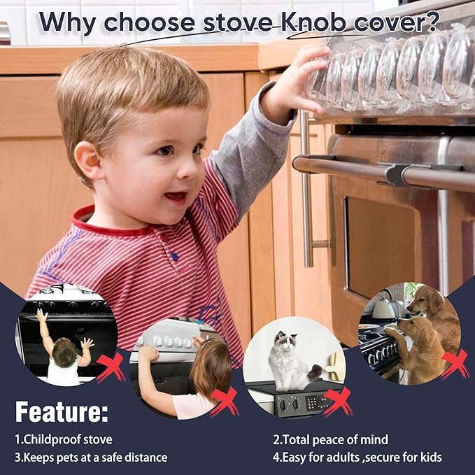 6 Pack Stove Knob Safety Covers, Universal Size, Gas Stove knob Covers with Extra Adhesive, Waterproof, Oil-Resistant, and Heat-Resistant, Gas Stove Knob Covers for Child Safety and Pet(Black)