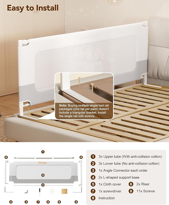 Baby Bed Rail Guard for Toddlers, Reinforced 54in Toddler Bed Rails for Full Bed with Height Adjustable, Extral Tall Child Safety Side Railing Guards/Bedrail for Kids, White/Grey, 1 Side 54" Lx28 H
