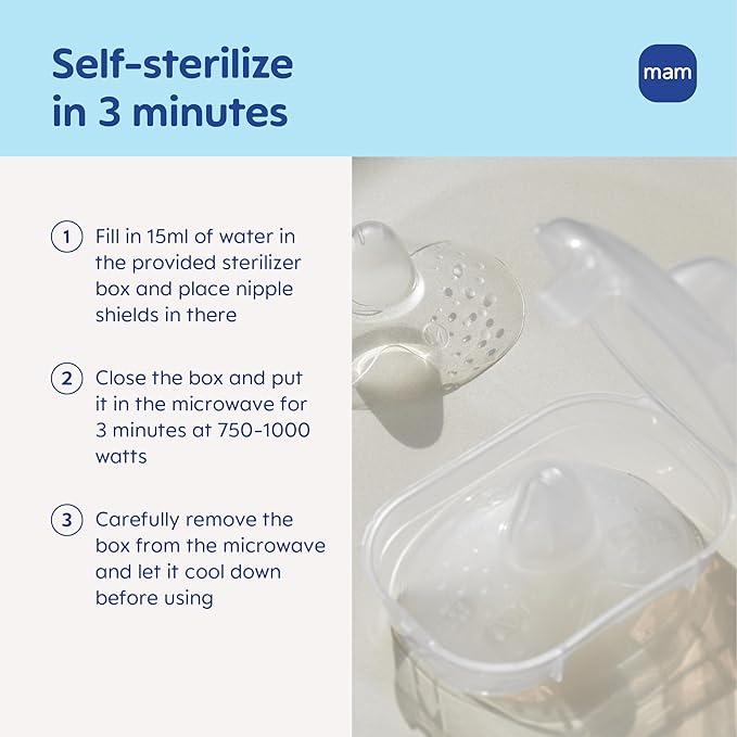 MAM Nipple Shields for Breastfeeding Medium 20mm – Ultra Thin Silicone Shield for Latch Assist, Protects Sore or Flat Nipples, SkinSoft Surface, Sterilizing Case Included, BPA Free (2 Pack)
