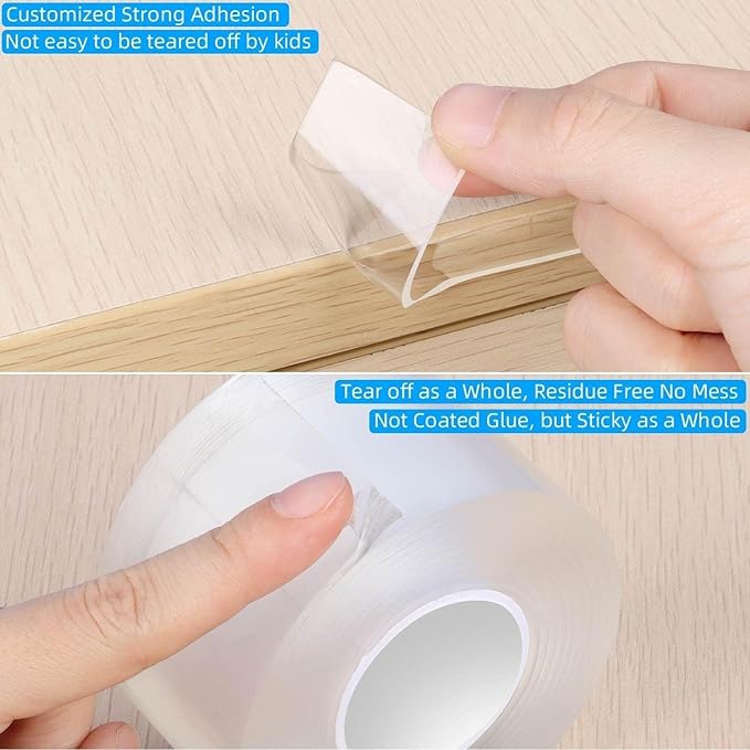 2Pack Clear Edge Protector Strip,1.57in x 9.84FT(19.68FT Total),Sharp Edge Wrap Cover Tape,Self Adhesive Protective Bumper Guards for Cabinet Door Desk Table Bed Furniture,Kitchen Countertop