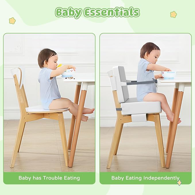 Booster Seat for Kitchen Chair, Toddler Booster Seat for Dining Table with Backrest & Safety Buckles, Non-Slip Portable Dining Seat, High Chair Alternative for Home & Travel