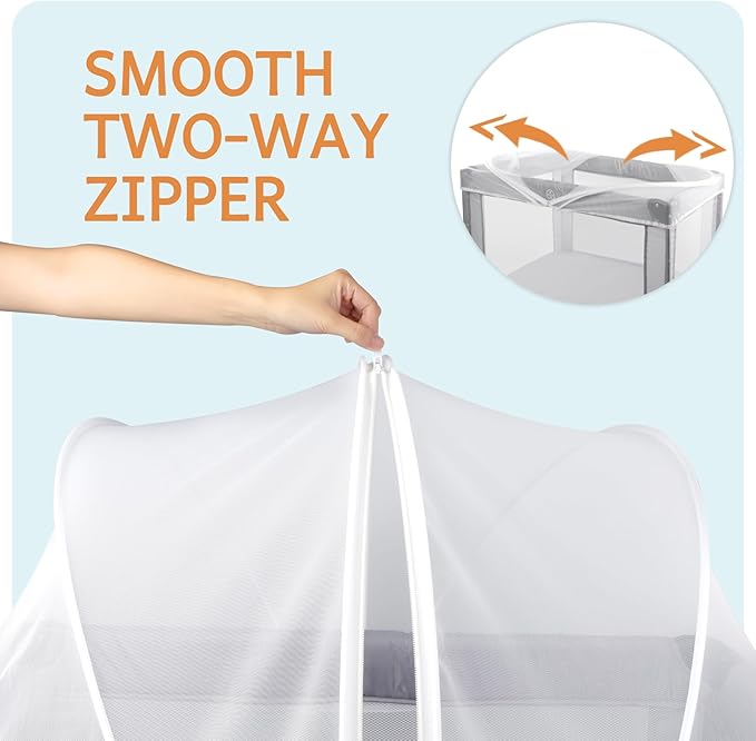 Mosquito Net for Pack N Play, Keep Cats Out, Netting Cover with 2-Way Zipper for Playpen, Foldable with Storage Bag, White