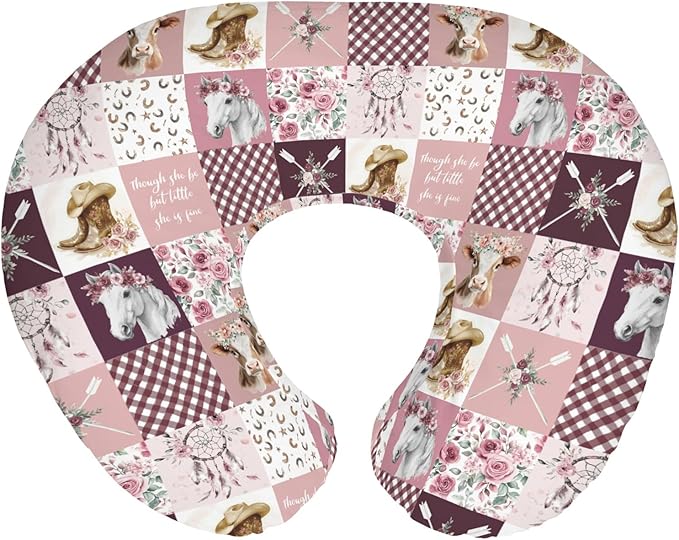 Pink Cowgirl Horse Cow Roses Baby Nursing Pillow Covers for Girl Tribal Dreamcatcher Arrows Nursing Slipcovers for Breastfeeding Pillows Western Cowgirl Boots Soft Stretchy Cover for Newborn Infant