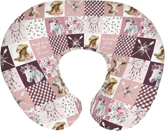 Pink Cowgirl Horse Cow Roses Baby Nursing Pillow Covers for Girl Tribal Dreamcatcher Arrows Nursing Slipcovers for Breastfeeding Pillows Western Cowgirl Boots Soft Stretchy Cover for Newborn Infant