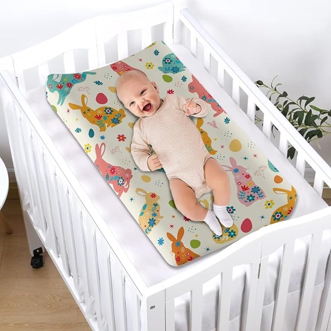 Pink Rabbit Changing Pad Cover Baby Girl Boy Easter Diaper Change Table Covers Soft Stretchy Safe Changing Mat Sheet Cover